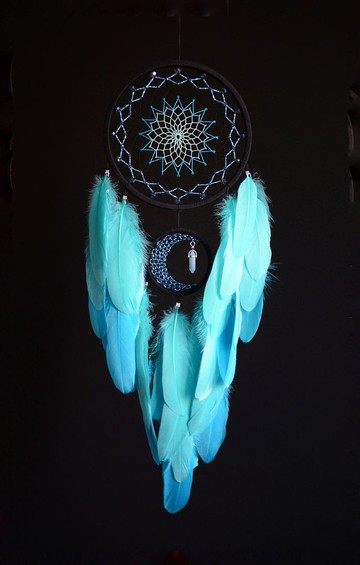 大號夢幻黑薄荷捕夢網配月光石水晶新月