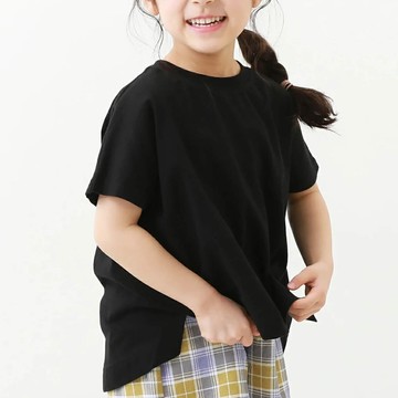 日本 devirock - 純棉圓弧形背後摺線短袖上衣-黑