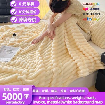 工廠批發跨境加厚泡泡兔毛絨午睡毯多功能蓋毯外貿加厚單雙人禮品