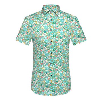 本派短袖襯衫男夏季新款betsy貝奇印花綠色棉質休閑痞帥碎花襯衣