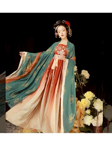 免運 快速出貨 21夏新款麗人行唐風訶子裙大袖衫釘珠重彩飄逸6米擺現貨漢服全套 母親節禮物