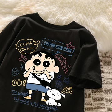 一眼愛上！水洗短袖 蠟筆小新 t恤 黑色上衣 美式復古 休閒上衣 oversize 蓋屁股上衣 重磅 純棉上衣 個性上衣