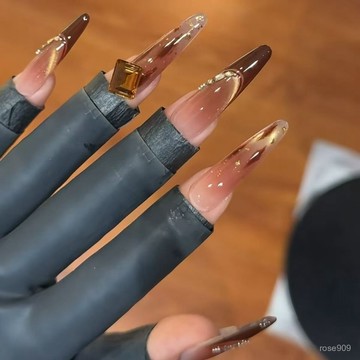 ➕最新設計款穿戴甲💅手工穿戴甲秋冬款豹紋貓眼法式純慾立體鑽輕奢風辣妹甜酷美甲貼片長款穿戴甲 TKWU