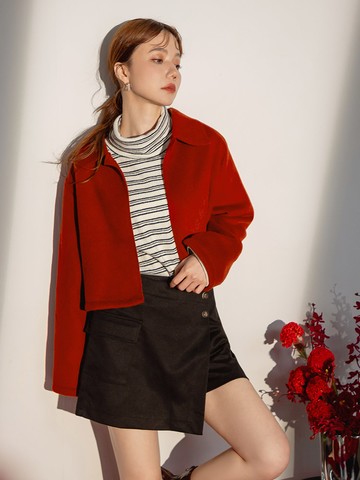 輕暖毛呢開襟短版外套