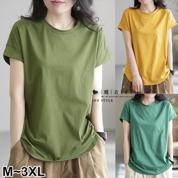 【QV3561】魔衣子-後小鏤空剪裁圓弧下擺短袖上衣