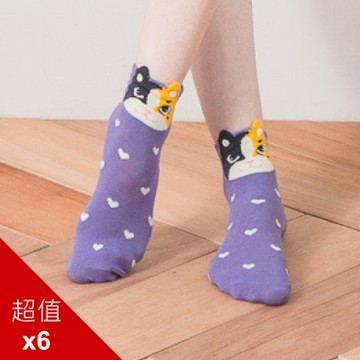 貝柔韓風立體少女襪-花貓(6雙組)