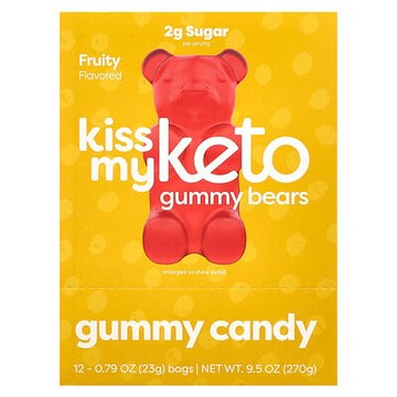 Kiss My Keto, 生酮小熊軟糖，水果味，12 袋，每袋 0.79 盎司（23 克）