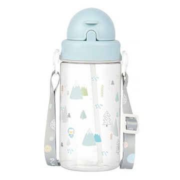 PUKU 藍色企鵝 Tritan 滑蓋揹帶吸管水壺 330ml 附揹帶 不含雙酚A  藍色  1個
