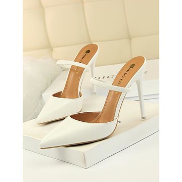 歐美風復古簡約包頭拖鞋細跟高跟淺口百搭尖頭鏤空一字帶女拖鞋