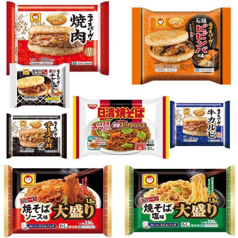 冷凍食品 焼きそば塩味 ソース味 6袋にライスバーガー4袋の10袋 東洋水産 屋台一番 大盛焼きそば 1.5倍 日清焼きそば ライスバーガー