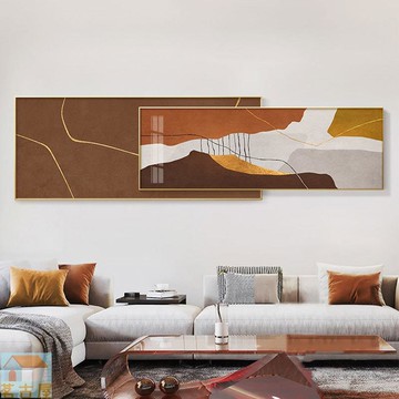 現代輕奢客廳裝飾畫大尺寸簡約橙色抽象沙發背景大氣橫版疊加掛畫