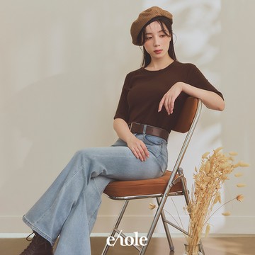 圓領混羊絨彈力棉T-咖