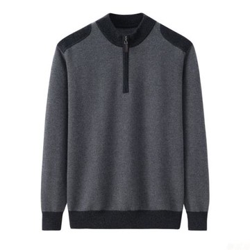 秋冬新款100純山羊絨衫男立領拉鏈保暖加厚長袖寬松純色針織毛衣