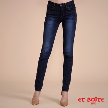 ETBOITE 箱子 BLUE WAY 全方位美型計畫 - 弧型超彈力窄直褲-深藍