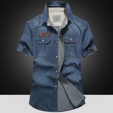 [巴黎精品] 襯衫短袖上衣-夏季水洗牛仔工裝男裝2色a1fa90