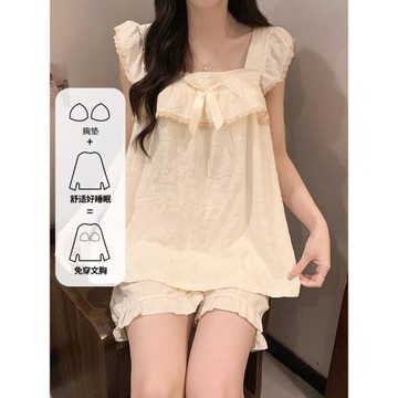 性感吊帶睡衣女帶胸墊夏季純棉甜美高級感套裝2024新款休閑家居服
