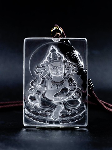 天然白水晶藏財神化太歲吊墜密宗黑財神爺男項鏈招財女士虎年掛件