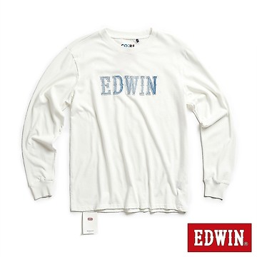 EDWIN 男款 再生系列 CORE牛仔LOGO長袖T恤(白色)