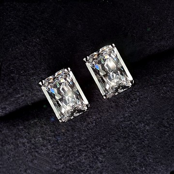 爆閃仿真鉆耳釘高碳鉆長方形5A級鋯石純銀針防過敏一克拉小巧精致