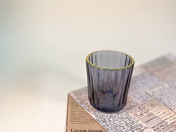 【限量燭杯客製】75ml灰藍鑲金條紋杯(可選精油)/情人節禮盒