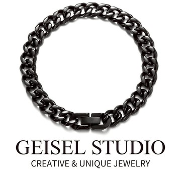 【GEISEL】電鍍黑古巴鍊 男生手鍊 女生手鍊 鈦鋼手鍊 古巴鍊 中性手鍊 (C-040)