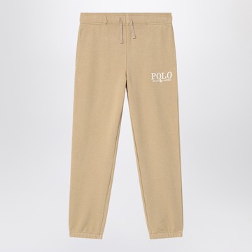 Beige cotton jogging trousers with logo