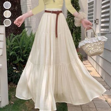 [韓國K.W.]韓國空運法式隨性新款度假超長裙(小香風/韓國製/大擺裙)