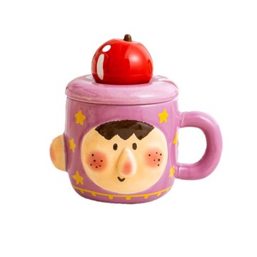 生日禮物蘋果杯子可愛女生搞怪圣誕節陶瓷水杯帶蓋勺高顏值馬克杯
