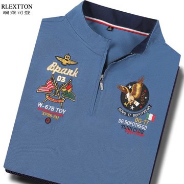 夏季短袖小立領T恤男裝冰絲光棉高端刺繡拉鏈POLO衫體恤T上衣薄潮