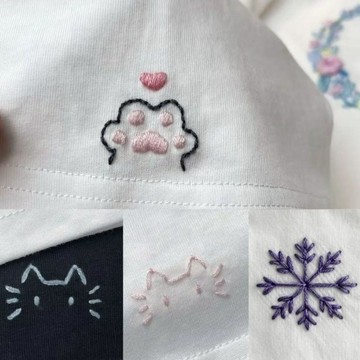 ⚡臺灣出貨⚡袖口小貓爪領花免畫小圖案字母刺繡手工diy材料包自繡衣服水溶布