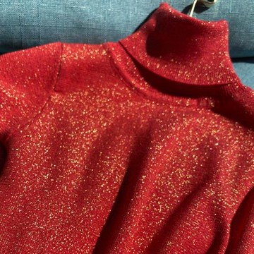 高領打底衫女2025冬新款緊身顯瘦洋氣時尚亮絲針織本命年紅色毛衣