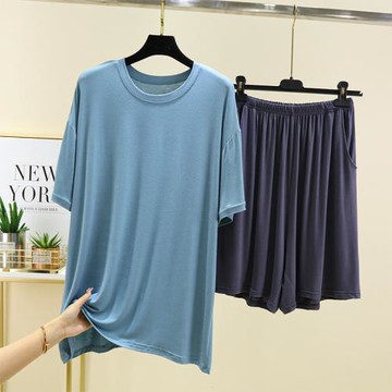 莫代爾睡衣男士夏季短袖短褲加大碼薄款涼感家居服套裝可外穿出門