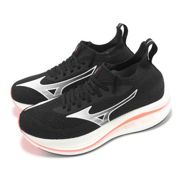 Mizuno 慢跑鞋 Neo Zen 男鞋 黑 白 橘 針織 襪套 緩衝 路跑 運動鞋 美津濃 J1GC2586-03
