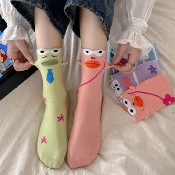 襪子 少女中筒襪 小丑魚 ins潮 卡通 搞怪 大眼睛 減齡 可愛襪子 甜美 學院風 堆堆襪 耐穿 防滑 高彈不勒