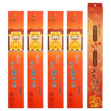 FushanKodo 富山香堂 招財開運拜拜香升級版 尺6 4斤 4盒 + 五路財神引財香  1組  自然色