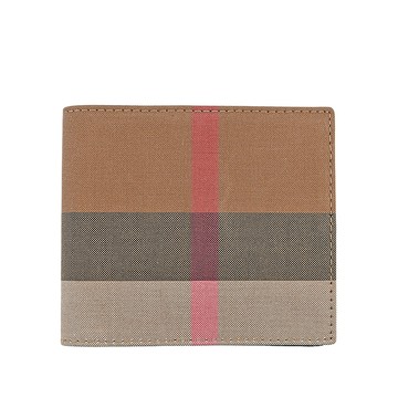 BURBERRY 經典大格紋帆布對開八卡短夾 (灰褐色/棕色)