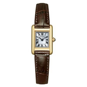 CITIZEN 星辰  限量 光動能復古方形錶-金x咖啡皮帶-女錶(EG2797-13A)17.3x24.5mm