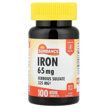 Sundance Vitamins, 鐵，65 毫克，100 片包衣片