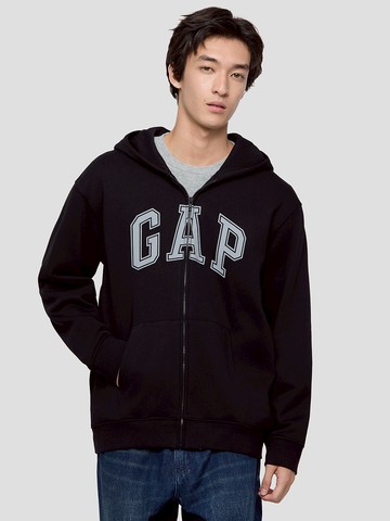 男裝 Logo印花刷毛連帽外套-黑色