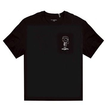 KARL LAGERFELD 卡爾 Q版老佛爺線條圖樣棉質短T恤.黑