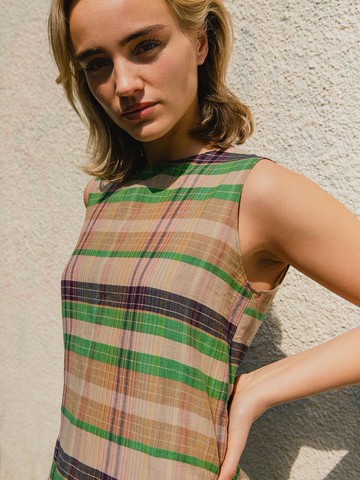 長版開衩背心 - 格紋