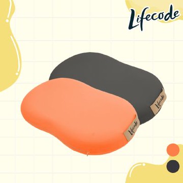 LIFECODE 貓肚皮記憶枕/隨身枕/護腰枕(送外出壓縮袋)粉桔/黑灰