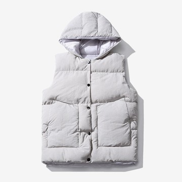 新款男士原宿風羽絨棉馬甲純色外套日系修身背心連帽