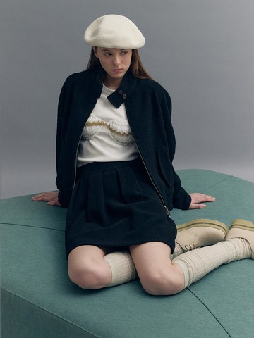 HIGH NECK WOOL BOMBER JACKET (moat black)