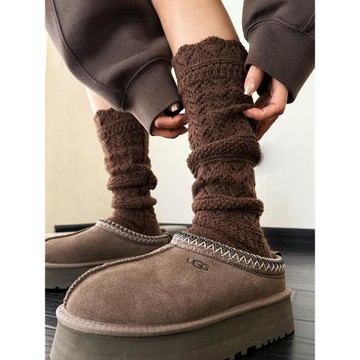 秋冬就要穿深咖色！復古重工粗線勾花小腿襪~鏤空羊毛秋冬堆堆襪\