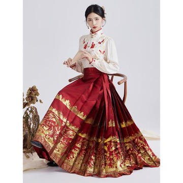 可以上班穿的漢服紅色馬面裙套裝新中式國風刺繡上衣高端敬酒服女