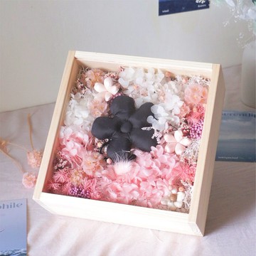 【永生花木盒附蓋。黑粉色】白色情人節。開幕。居家擺飾 I 可自