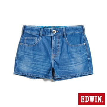 EDWIN 女裝 迦績JERSEYS 超特彈力丹寧短褲-拔洗藍