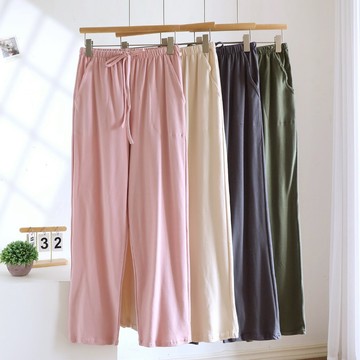 情侶棉毛睡褲男女長褲春秋季純棉薄款寬鬆大尺碼全棉可外穿夏家居褲