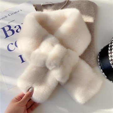 圍巾女秋冬百搭學生可愛少女仿兔毛絨蝴蝶結圍脖韓版外搭保暖護頸